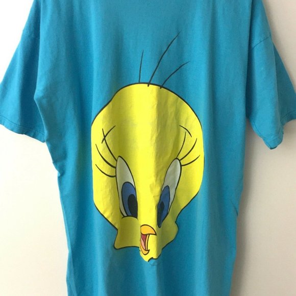 VINTAGE Tweety Shirt Dress 90s 1993 Oversized Blue - Picture 2 of 9